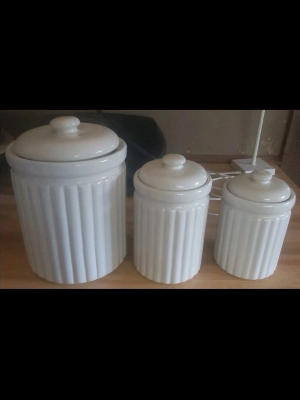 White Ceramic Ribbed Kitchen Canister Set - 3 Pieces